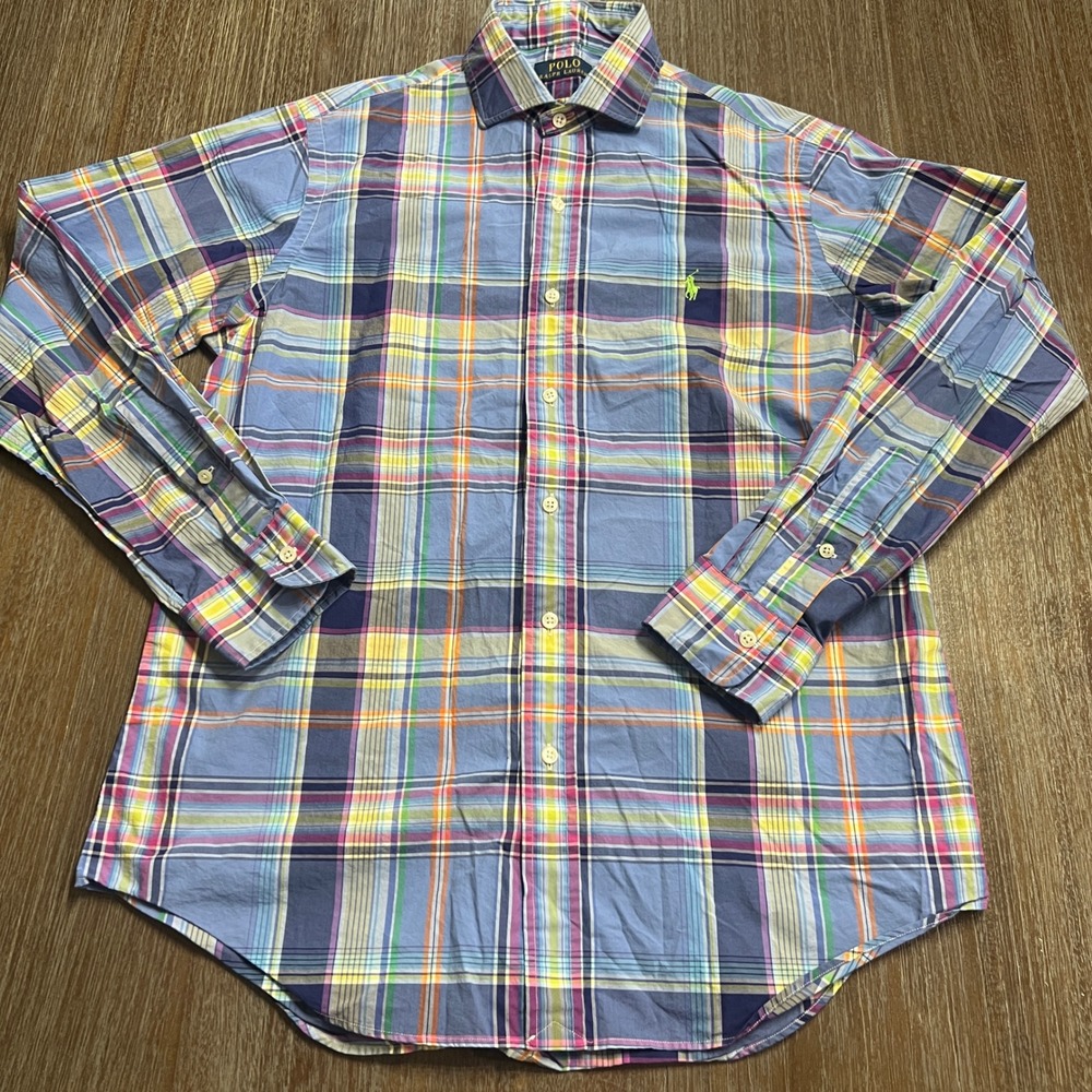 Polo Ralph Lauren Mens Plaid Button Down Shirt Long Sleeve Green Pony Logo M - Picture 2 of 9